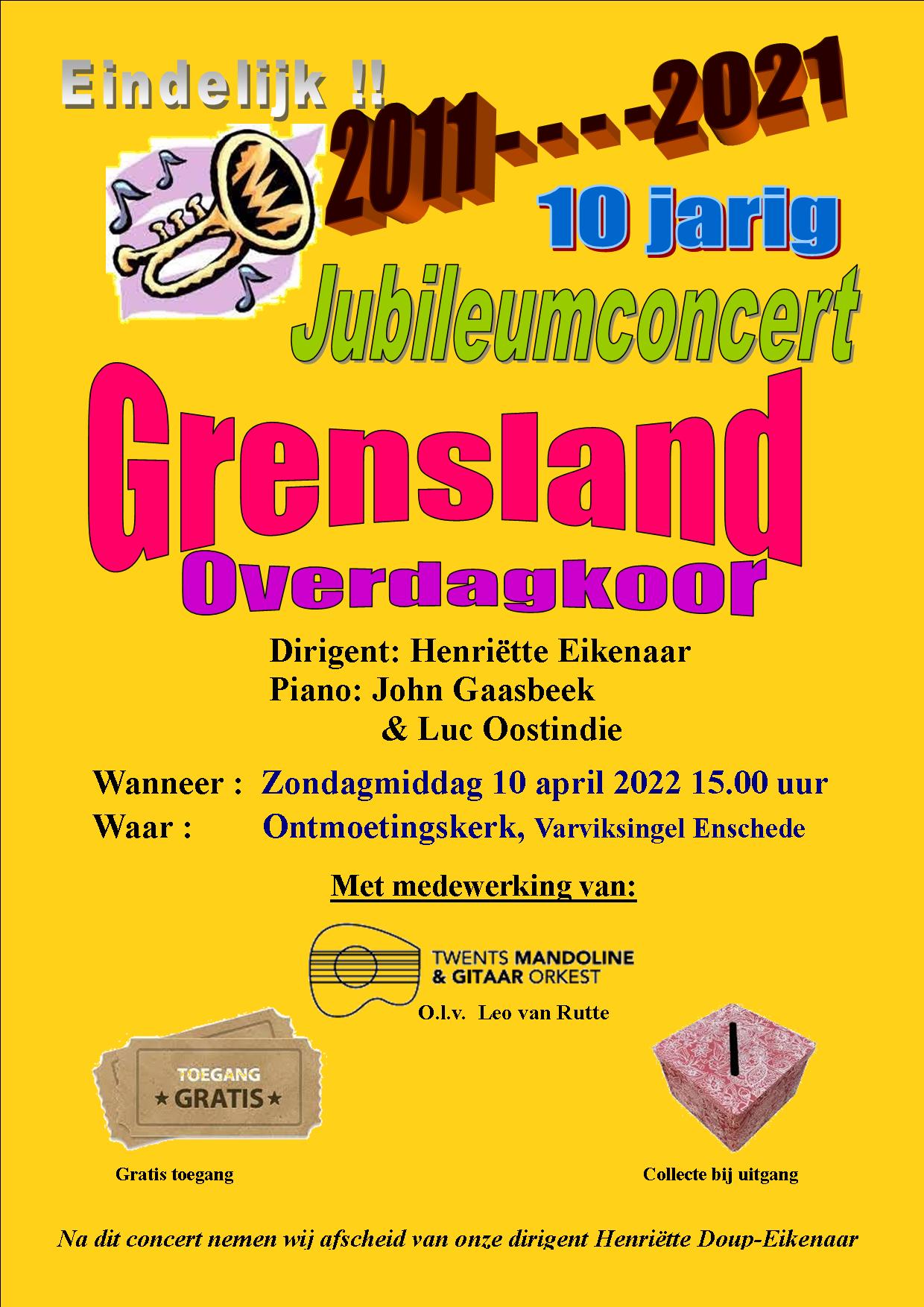 Jubileumconcert Grensland Overdagkoor (Ontmoetingskerk Enschede) 10 april 2022